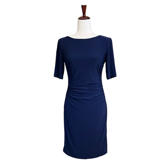 Vince Camuto 1/2 Sleeve Ruched Waist Knee Length Dress. Navy Size 6 #1356 - Picture 1 of 7